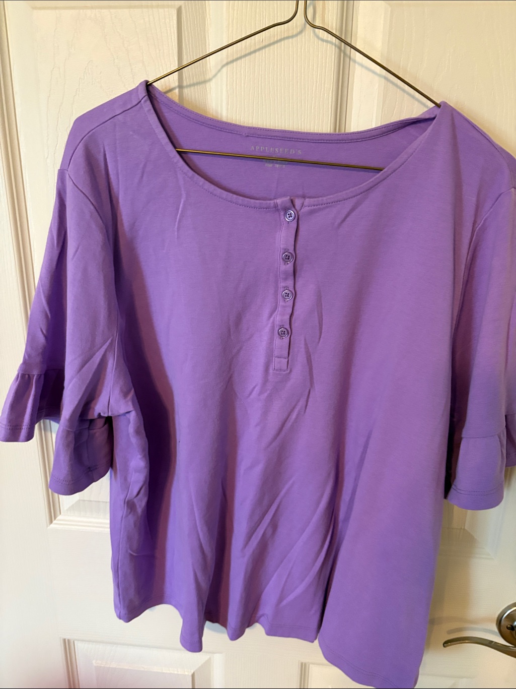 Appleseed's Lavender Short-Sleeve Henley With Ruffle Sleeves